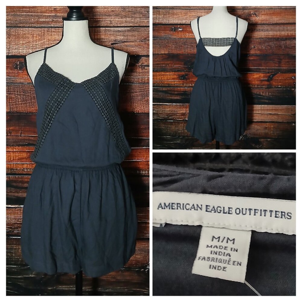 NWT American Eagle Romper M Dark Gray Viscose Adjustable Straps Pockets 2014